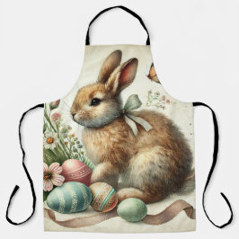 Delantal Vintage Easter Bunny Rabbit Egg Watercolor