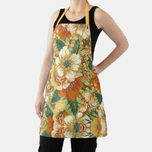 Delantal Vintage Floral Barroco Oro Rust Patrón Verde