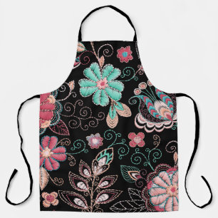 Delantal Vintage Floral Embroidery Dark Pattern