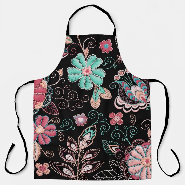 Delantal Vintage Floral Embroidery Dark Pattern (Anverso)