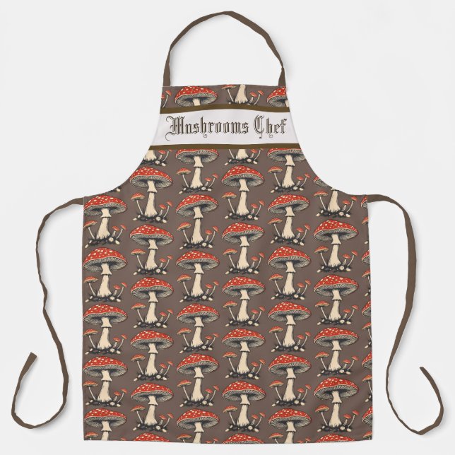 Delantal Vintage Fly Agaric Mushrooms On Earth Background (Anverso)