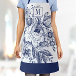Delantal Vintage francesa Peony Monogram Naval Azul<br><div class="desc">Personaliza esta moda,  moderna delantal adulto con tu monograma! Este elegante delantal tiene sus iniciales personalizados en una preciosa casa de campo francesa vintage de piedra floral azul marino.</div>