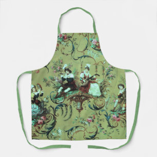Delantal Vintage French Sage Green Toile Victorian Floral