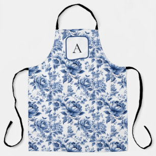 Delantal Vintage French Toile de Jouy Monogram Naval Azul