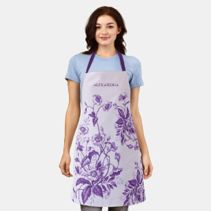 Delantal Vintage French Toile Purple Floral Bridal Shower