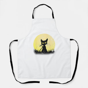 Delantal Vintage Halloween Cat T Shirt Full Moon Weathered