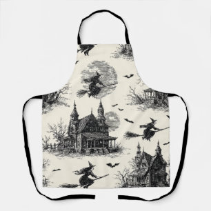 Delantal Vintage Haunted House y Witch Toile Pattern (2)