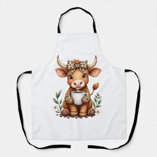 Delantal Vintage Highland Cow Amante del Café Acuarela Boni