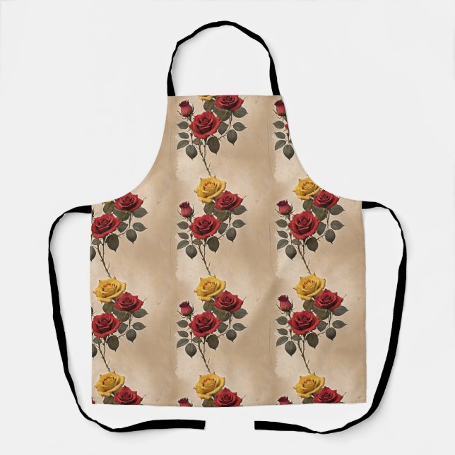 Delantal Vintage Inspired Red And Yellow Roses (Anverso)