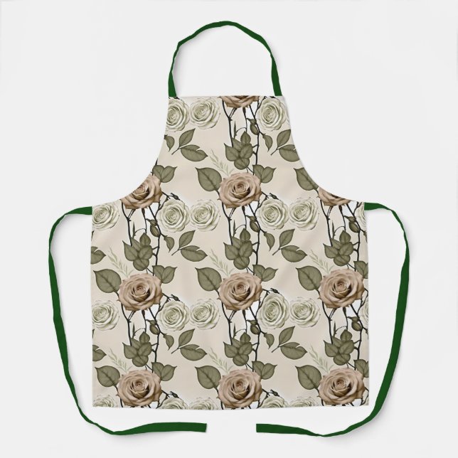Delantal Vintage Inspired Sepia Roses With Green Leaves (Anverso)