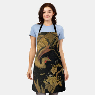 Delantal Vintage Japonés Phoenix Gold Black Bird