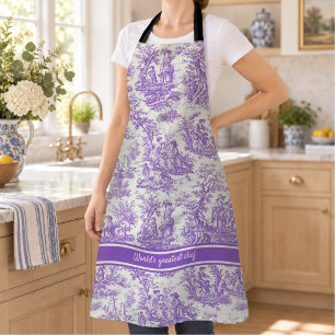 Delantal Vintage morado toile de jouy impreso