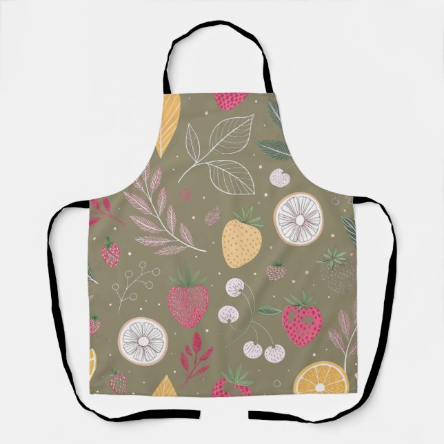 Delantal "Vintage Olive Brown Strawberry Citrus Apron (Anverso)