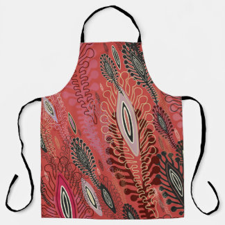 Delantal Vintage Peafowl Rojo Decorativo Patrón de Seamless