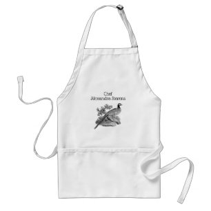 Delantal Vintage Pheasant Game Bird Drawing BW