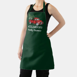 Delantal Vintage Red Truck Family Navidades Green