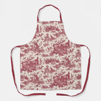 Delantal Vintage Rustic Farm French Toile-Red & Tan