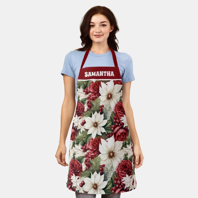 Delantal Vintage Rústico Navidades Flores hojas patrón (Gastado)