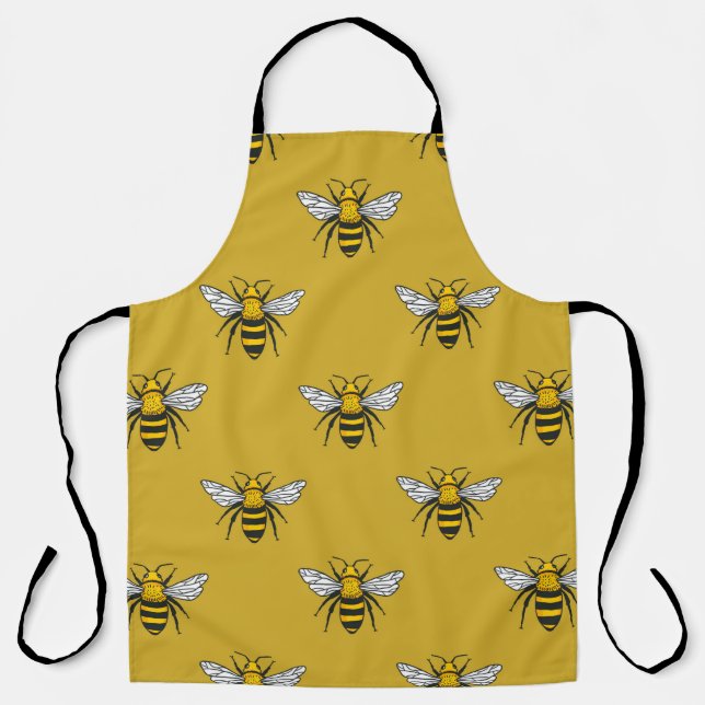 Delantal Vintage seamless pattern with yellow bees. Handdra (Anverso)