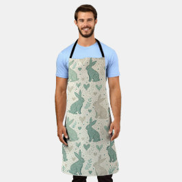 Delantal Vintage Simple Bunny Silhouettes Hearts Pattern