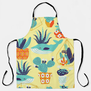 Delantal Vintage sin fisuras con succulantes y cactu