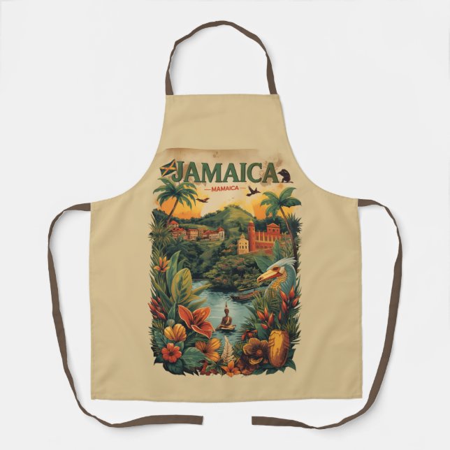 Delantal Vintage Style Jamaica Travel Illustration (Anverso)