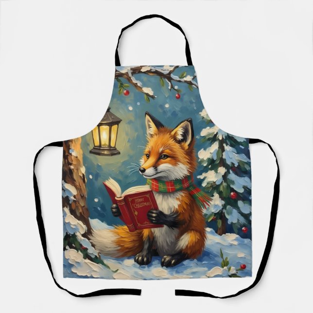 Delantal Vintage Winter Fox Reading by Lantern Light (Anverso)