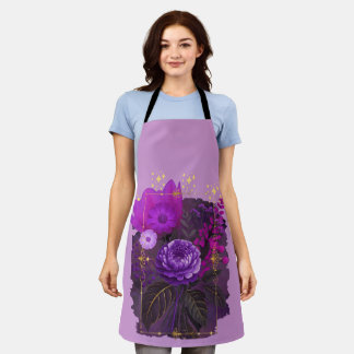 Delantal Violet Magical Floral Bouquet in Golden Frame
