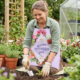 Delantal Violeta de jardín de flores florecidas en acuarela
