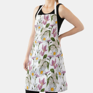 Delantal Violetas rosadas tropicales, margaritas y lirios s