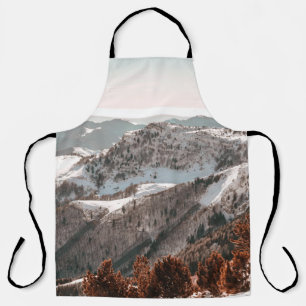 DELANTAL VISTA DE BIRD-OYE DE LA MONTAÑA CUBIERTA DE NIEVE