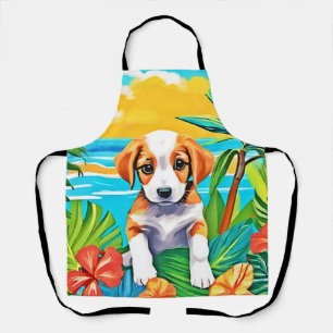 Delantal Vista del paraíso de cachorros en la playa