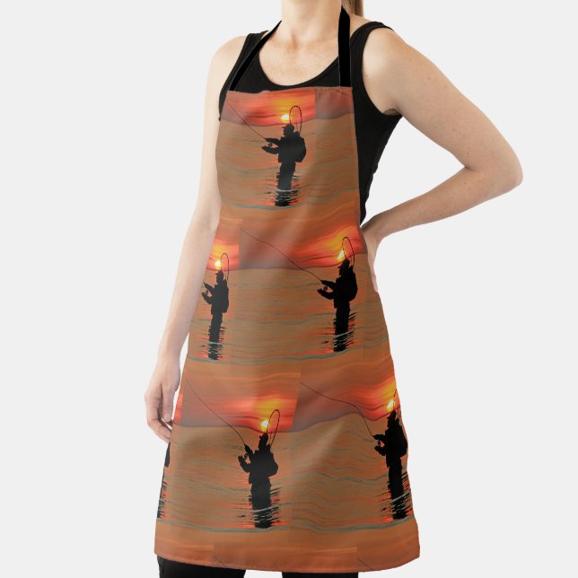 Delantal Wade Fishing Man Water Sunset Apron (in situ)
