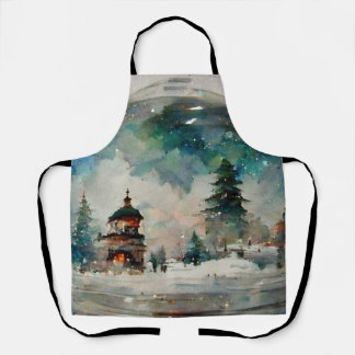 Delantal Waterclor Snowglobe en los Navidades