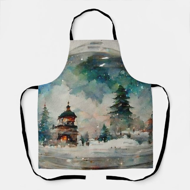 Delantal Waterclor Snowglobe en los Navidades (Anverso)
