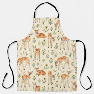 Delantal Watercolor adorable ciervo con flores silvestres s