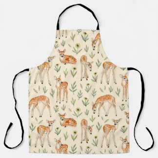 Delantal Watercolor adorable ciervo con flores silvestres s