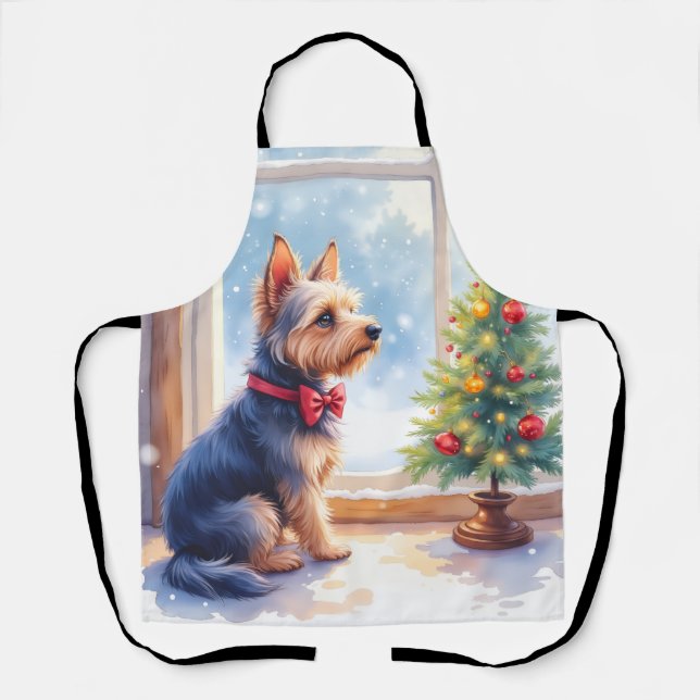 Delantal Watercolor Australian Terrier Tabletop Christmas (Anverso)