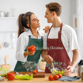 Delantal Watercolor Berries Greenery Feliz Navidad