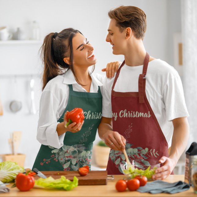 Delantal Watercolor Berries Greenery Feliz Navidad (Subido por el creador)