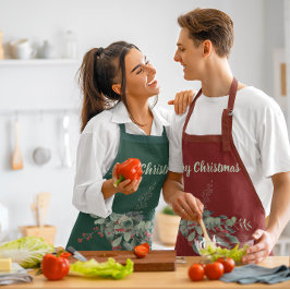 Delantal Watercolor Berries Greenery Feliz Navidad