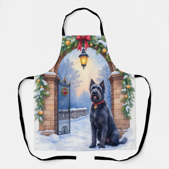 Delantal Watercolor Black Russian Terrier Iron Christmas (Anverso)