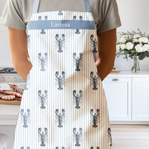 Delantal Watercolor Blue Lobster Stripe Costero  