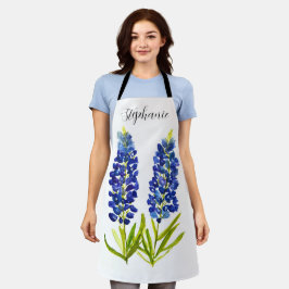 Delantal Watercolor Bluebonnets Texas Fllowers Blue Floral