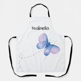 Delantal Watercolor Butterfly Flight Script Name Art