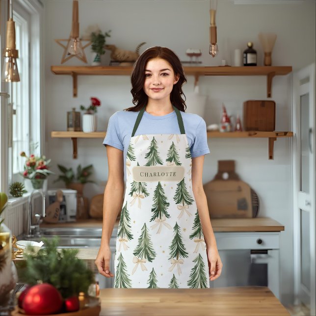 Delantal Watercolor Christmas Tree Wrapping Paper (Subido por el creador)