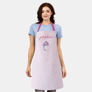 Delantal Watercolor cupcake baker Elegante guión Nombre