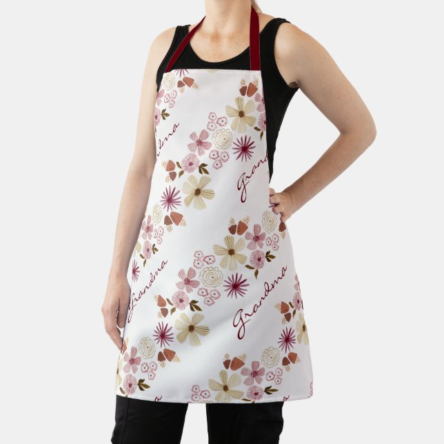 Delantal Watercolor Flower Botanical Burgundy Mother's Day  (in situ)