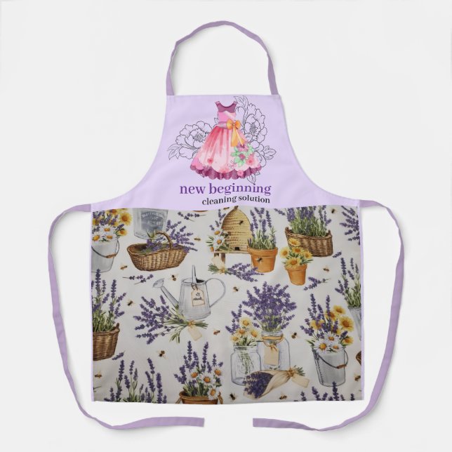 Delantal Watercolor Lavender Cleaning Service Apron Design (Anverso)