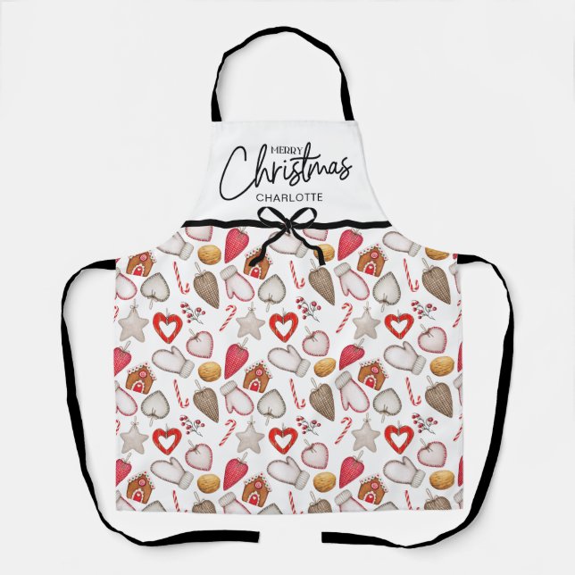 Delantal Watercolor Merry Christmas Custom Name Holiday (Anverso)